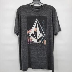 Volcom Short Sleeve T-Shirt Large Heather Black Large Front Logo Graphic NWT